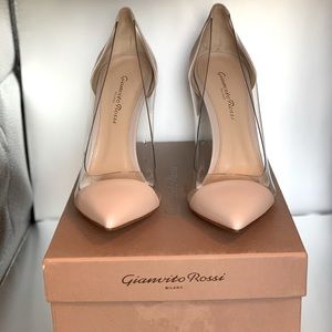 New Gianvito Rossi Plexi Heels 105mm, Size 38, Rosa Leather